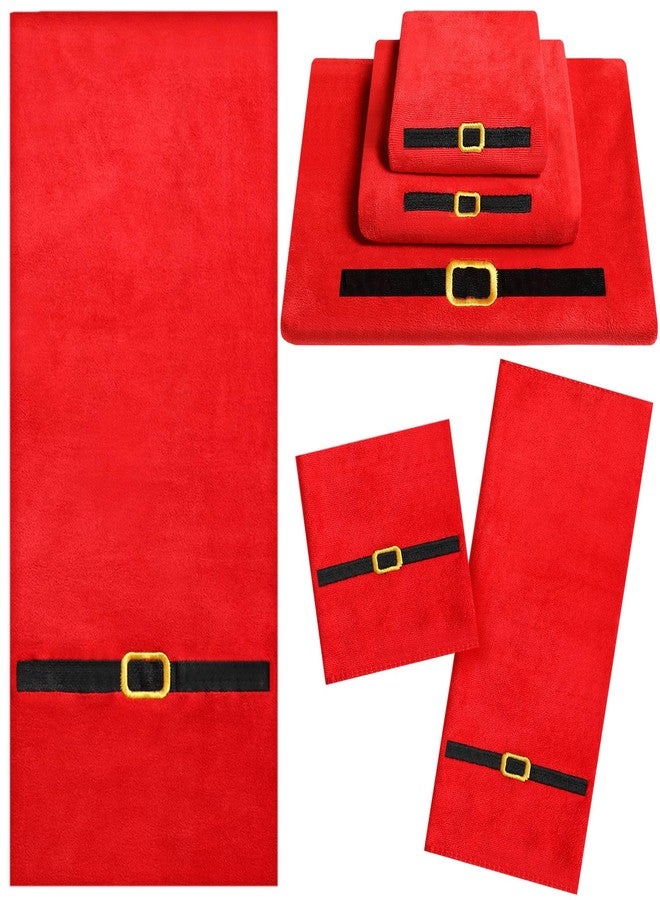Gilprop 3 Pcs Christmas Bath Towels Set Red Xmas Santa Belt Embroidered Bath Towel Hand Towel and Washcloth for Bathroom Shower Kitchen Cleaning Holiday Christmas Decor Gifts, Soft Absorbent, 3 Sizes - Image 1